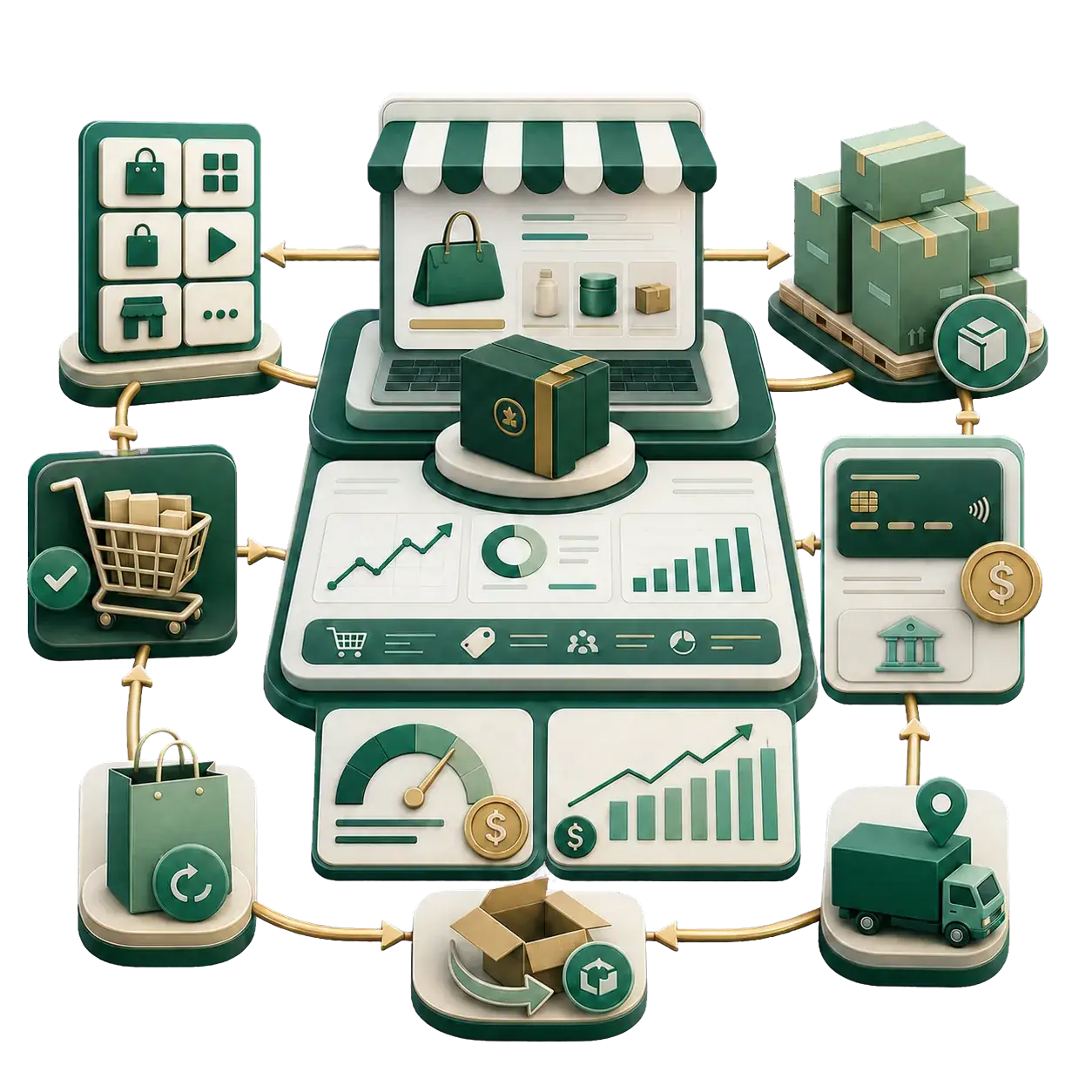 E-commerce finance and marketplace reporting illustration