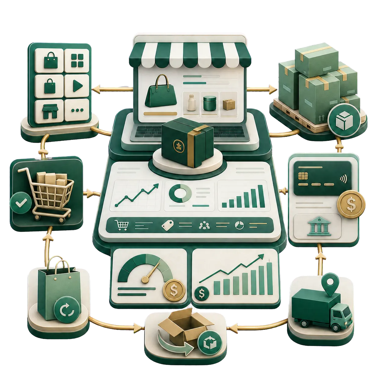 E-commerce finance and marketplace reporting illustration
