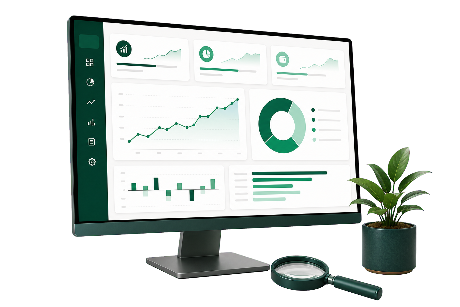 Financial dashboard showing KPI cards, revenue, expenses, and cash-flow charts